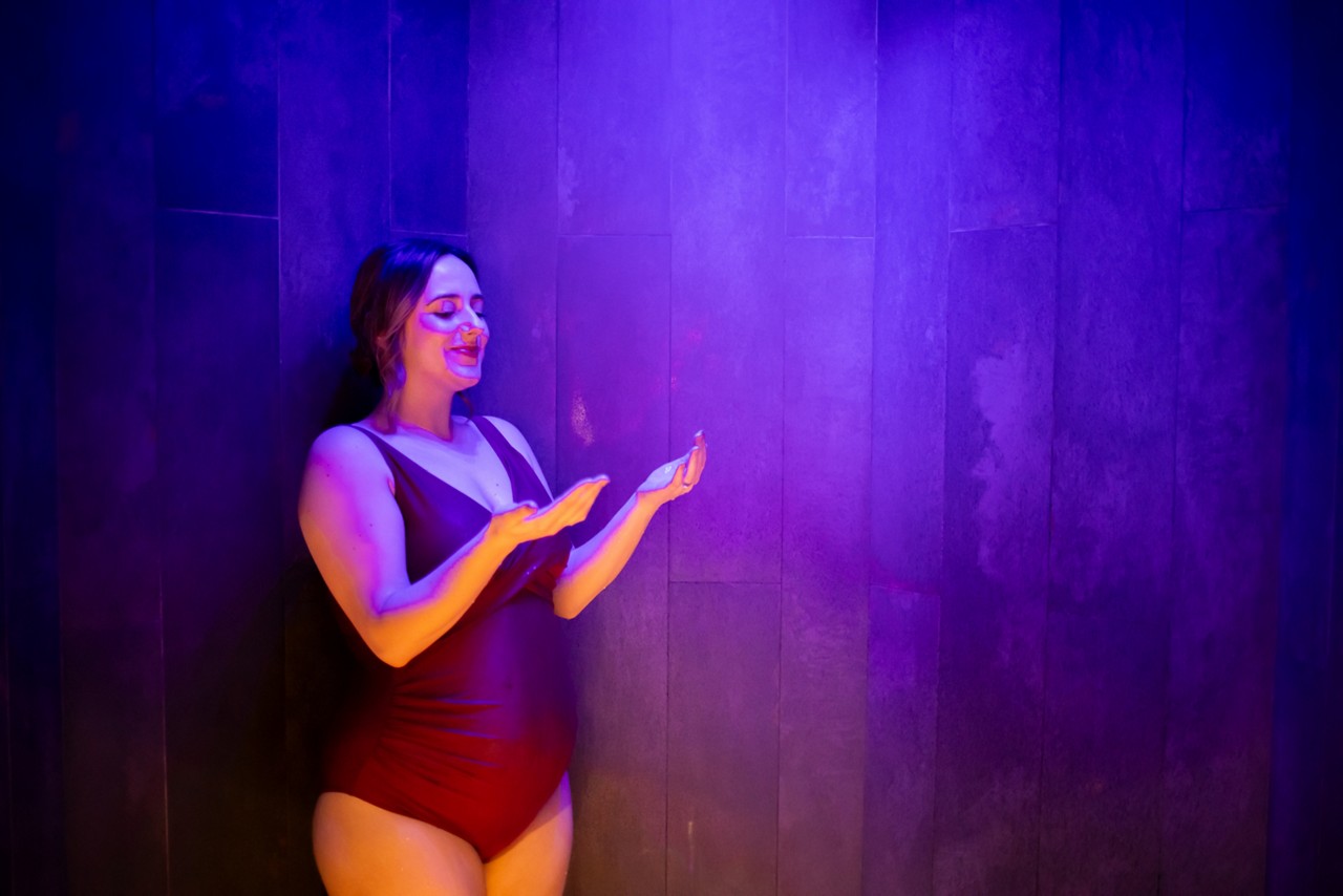 A lady in rain shower